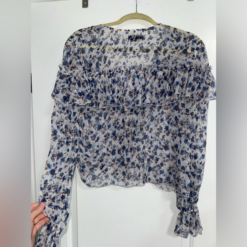 MAJORELLE Blue Gray Ruffled Blouse - Picture 4 of 4